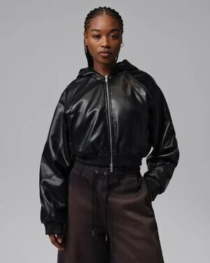 Nike Jordan Flight Women’s Faux Leather Jacket Black Sz XL IF0947-010